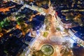 Aerial view from the drone of the illuminated centrum of Varna city at night Royalty Free Stock Photo