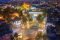 Aerial view from the drone of the illuminated centrum of Varna city at night Royalty Free Stock Photo