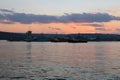 Varna harbor with cargo docks after sunset