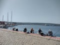Varna harbor with several fishermen waiting for their catch (Bulgaria, EU)