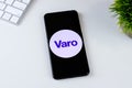 Varo: Mobile Banking app logo on a smartphone screen. Royalty Free Stock Photo