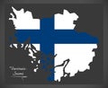 Varsinais-Suomi map of Finland with Finnish national flag illustration Royalty Free Stock Photo