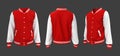 Varsity Jacket mockup in front, side and back views Royalty Free Stock Photo