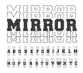 Varsity mirror font, college alphabet, sport font, letters and numbers. Sports echo font for t-shirts. College alphabet, great des Royalty Free Stock Photo