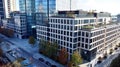 Varso Place office building. Facade texture of a glass mirrored office building. Bottom view of modern skyscrapers in business dis Royalty Free Stock Photo