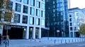 Varso Place office building. Facade texture of a glass mirrored office building. Bottom view of modern skyscrapers in business dis Royalty Free Stock Photo