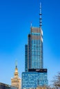 Varso Place Tower by HB Reavis with Culture and Science Palace in Srodmiescie business district of Warsaw city center in Poland