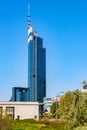 Varso Tower final construction at Chmielna street in Srodmiescie business district of Warsaw city center in Poland