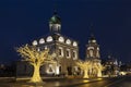 Varvarka street with churches of St. Barbara with bell tower and Maxim the Confessor Maxim the blessed at Christmas and New year