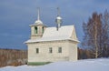 Varvarskaya village. Chapel of Zosim and Savvatiy in the winter, 19th century. Russia. Arkhangelsk region, Kargopol district Royalty Free Stock Photo