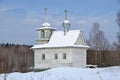 Varvarskaya village. Chapel of Zosim and Savvatiy in the winter, 19th century. Russia. Arkhangelsk region, Kargopol district Royalty Free Stock Photo