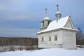 Varvarskaya village. Chapel of Zosim and Savvatiy in the winter, 19th century. Russia. Arkhangelsk region, Kargopol district Royalty Free Stock Photo