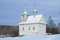 Varvarskaya village. Chapel of Zosim and Savvatiy in the winter, 19th century. Russia. Arkhangelsk region, Kargopol district Royalty Free Stock Photo