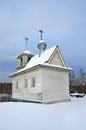 Varvarskaya village. Chapel of Zosim and Savvatiy in the winter, 19th century. Russia. Arkhangelsk region, Kargopol district Royalty Free Stock Photo