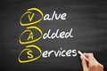 VAS - Value Added Services, acronym business concept on blackboard