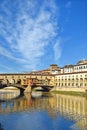Vasari corridor and Ponte Vecchio over the Arno River, Florence Royalty Free Stock Photo