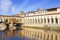 Vasari corridor and Ponte Vecchio over the Arno River, Florence Royalty Free Stock Photo