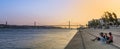 Sunset over the Tagus River with the Vasco da Gama Bridge, Lisbon, Portugal Royalty Free Stock Photo