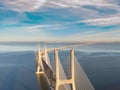 Vasco da Gama Bridge landscape at sunrise. One of the longest bridges in the world. Lisbon is an amazing tourist destination