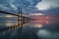 Vasco da Gama bridge over tagus river in Lisbon before sunrise Royalty Free Stock Photo