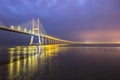 Vasco da Gama Bridge at twilight in Lisbon Portugal Royalty Free Stock Photo