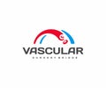 Vascular bridge logo design. Red blood cells in vein and artery vector design Royalty Free Stock Photo