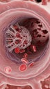 Vascular clot forming inside artery lumen, causing severe obstruction, potential ischemic stroke, thrombotic embolism Royalty Free Stock Photo