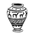 a vase with black ornament & simple pattern of deer silhouettes, ancient pottery, museum exhibit Royalty Free Stock Photo