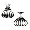 Vase chess pattern. Curved diamond texture. Optical illusion shape. Vector swirl illustration.