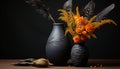 Vase decoration, nature flower , decor table old fashioned feather plant composition generated by AI