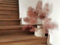 Vase with dried flowers on the stair. Home interior floristic decor.