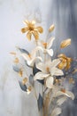 a vase filled with white flowers on top of a table. Pastel Art of a Tan color flower perfect for Wall Art. Royalty Free Stock Photo