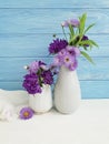 Vase flower chrysanthemum celebration on wooden background arrangement