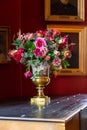 Vase flowers in the interior of an ancient palace