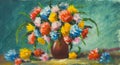 Vase flowers. Painting of beautiful flowers on canvas. Artwork. Royalty Free Stock Photo