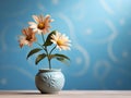 a vase with flowers sitting on a table