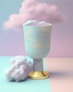 vase of glamour hidden in pastel clouds. Podium, empty showcase for packaging product presentation, AI generation