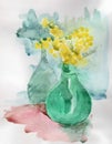 Vase with mimosa watercolor