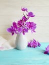 Vase orchid flower bouquet creative freshness vintage modern decorate elegance arrangement on a wooden background Royalty Free Stock Photo