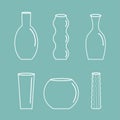 Vase outline icon set Ceramic Pottery Glass Flower decoration Blue background Flat design Royalty Free Stock Photo