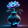 Vase with peony flowers. Vector illustration in neon style. generative AI