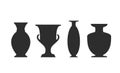 Vase silhouettes set. Various antique ceramic vases. Ancient greek jars and amphorae silhouettes. Clay vessels pottery