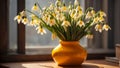 Vase with snowdrops the room season springtime retro