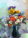 Oil painting Vase with still life a bouquet of flowers Royalty Free Stock Photo