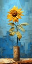 A Vase of Sunflowers on a Torn Paper Texture Royalty Free Stock Photo