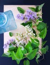 Vase and flowering branches Lilac Flowers, florist makes  bouquet Royalty Free Stock Photo