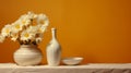 Elegant Floral Arrangement With White Vases And Bowls