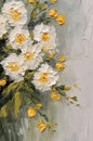 A Vase of White Flowers with Yellow Oil and Closeup Thick Stroke