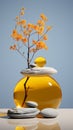 Surreal Glass And Stone Vase With Brown Tree In Plateau Background