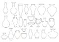 Vases and amphora linear illustration. Ceramic vase, ancient clay pot